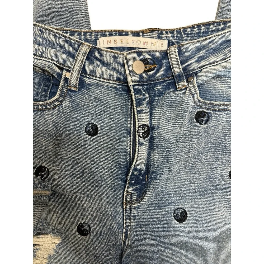 Tinseltown Juniors Sz 9 The Mom Jeans Blue Hi-Rise Yin & Yang‎